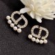 White Gold Elegant Letter Pearl Rhinestone Earrings