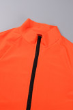 Orange Casual Solid Basic Zipper Collar Long Sleeve Two Pieces