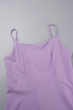 Purple Casual Solid Basic U Neck Sling Dress Dresses