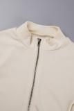 Apricot Casual Solid Asymmetrical Zipper Collar Long Sleeve Two Pieces