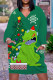Dark Green Casual Print Basic V Neck Long Sleeve Dresses