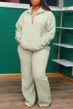 Grey Casual Solid Patchwork Draw String Pocket Turndown Collar Long Sleeve Two Pieces