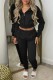 Black Casual Solid Basic Hooded Collar Long Sleeve Two Pieces