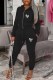 Black Casual Print Letter Hooded Collar Long Sleeve Two Pieces