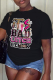 Black Casual Street Print Patchwork Letter O Neck T-Shirts