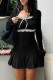 Black Sexy Solid Lace Patchwork With Bow U Neck Long Sleeve Dresses