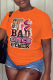 Orange Casual Street Print Patchwork Letter O Neck T-Shirts