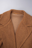 Dark Brown Casual Solid Cardigan Turndown Collar Plus Size Overcoat