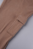 Pink Casual Solid Basic Hooded Collar Long Sleeve Two Pieces