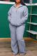 Grey Casual Solid Patchwork Draw String Pocket Turndown Collar Long Sleeve Two Pieces