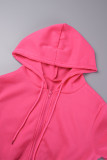Red Casual Solid Patchwork Draw String Pocket Zipper Hooded Collar Long Sleeve Two Pieces
