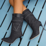 Black Casual Patchwork Pointed Out Door Shoes (Heel Height 3.54in)