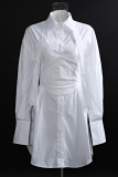 White Casual Solid Patchwork Buckle Shirt Collar Long Sleeve Two Pieces