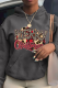 Dark Gray Casual Street Print Draw String Hooded Collar Tops