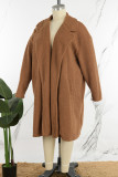 Dark Brown Casual Solid Cardigan Turndown Collar Plus Size Overcoat