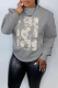 Light Gray Casual Daily Print Patchwork O Neck Tops