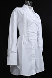 White Casual Solid Patchwork Buckle Shirt Collar Long Sleeve Two Pieces