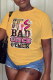 Yellow Casual Street Print Patchwork Letter O Neck T-Shirts