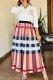 White Elegant Striped Character Letter Turndown Collar Long Sleeve Two Pieces