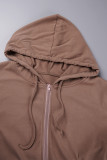 Pink Casual Solid Basic Hooded Collar Long Sleeve Two Pieces