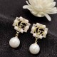 White Gold Elegant Letter Pearl Rhinestone Earrings
