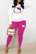 Rose Red Street Character Patchwork O Neck Long Sleeve Two Pieces