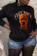 Black Street Vintage Print Patchwork O Neck Tops