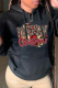 Black Casual Street Print Draw String Hooded Collar Tops