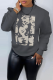 Dark Gray Casual Daily Print Patchwork O Neck Tops