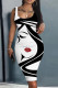 Black White Casual Print Basic U Neck Vest Dress Dresses
