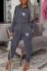 Grey Casual Print Letter Hooded Collar Long Sleeve Two Pieces
