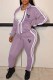 Purple Casual Print Letter Zipper Collar Long Sleeve Two Pieces
