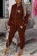 Coffee Casual Print Letter Hooded Collar Long Sleeve Two Pieces