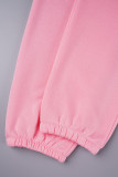Pink Casual Solid Basic O Neck Long Sleeve Two Pieces