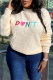 Cream White Casual Letter Basic O Neck Tops