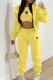 Yellow Casual Print Patchwork Draw String Pocket Hooded Collar Long Sleeve Three Pieces