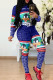 Blue Fashion Casual Letter Cartoon Print Basic Zipper Collar Skinny Jumpsuits