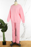 Pink Casual Solid Basic O Neck Long Sleeve Two Pieces