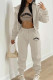 Khaki Casual Print Patchwork Draw String Pocket Hooded Collar Long Sleeve Three Pieces