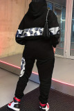 Red Street Print Patchwork Hooded Collar Long Sleeve Two Pieces