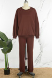 Pink Casual Solid Basic O Neck Long Sleeve Two Pieces