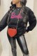 Black Casual Print Letter O Neck Tops