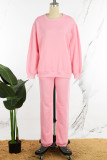 Pink Casual Solid Basic O Neck Long Sleeve Two Pieces