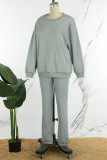 Pink Casual Solid Basic O Neck Long Sleeve Two Pieces