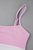Pink Sexy Casual Solid Patchwork Backless Spaghetti Strap Sleeveless Two Pieces