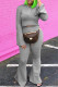 Grey Casual Solid Basic Hooded Collar Long Sleeve Two Pieces