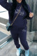 Navy Blue Casual Print Basic Hooded Collar Long Sleeve Two Pieces