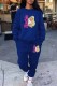 Blue Casual Character Print Letter O Neck Long Sleeve Two Pieces
