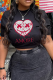 Black Street Daily Print Letter O Neck T-Shirts