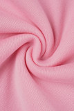 Pink Casual Solid Basic O Neck Long Sleeve Two Pieces